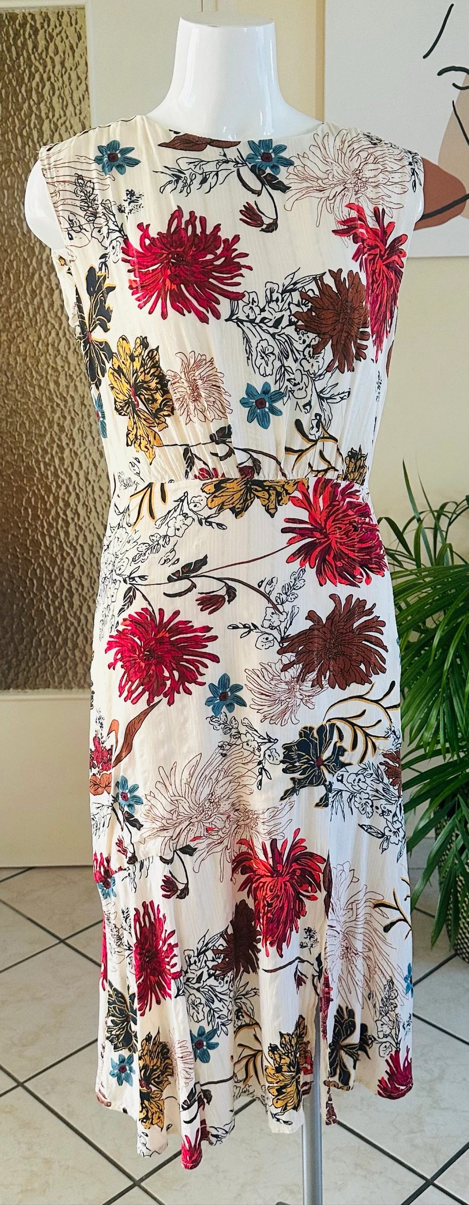 Magnificent Camaïeu Beige Ecru Fluid Dress – Backless Detail & Zip – Size 38 – photo 4